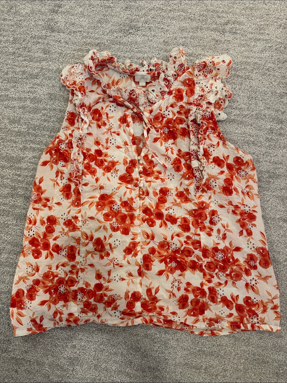 Women’s Cream Floral Ruffled Sleeveless Top - Orange Floral